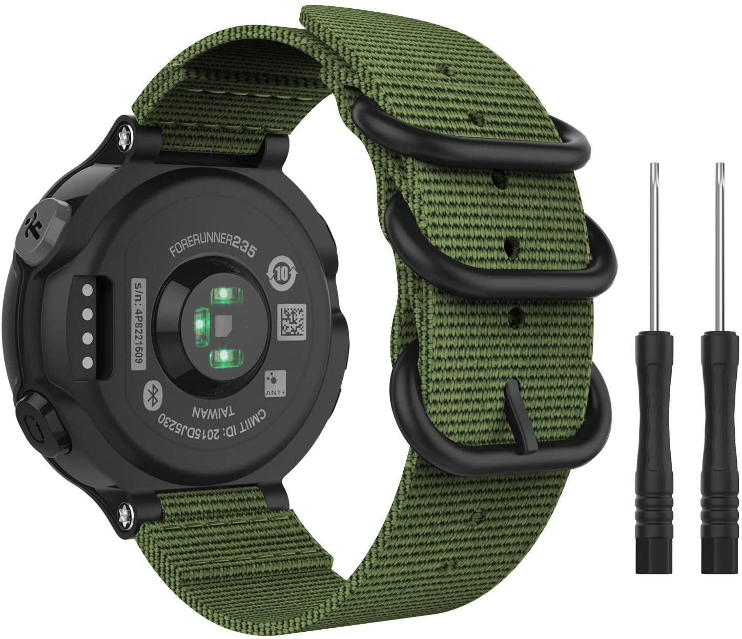Zitel Band for Garmin Forerunner 735XT, 220, 230, 235, 235 Lite, 620 630, Approach S20,S6,S5, Nylon Strap - Army Green