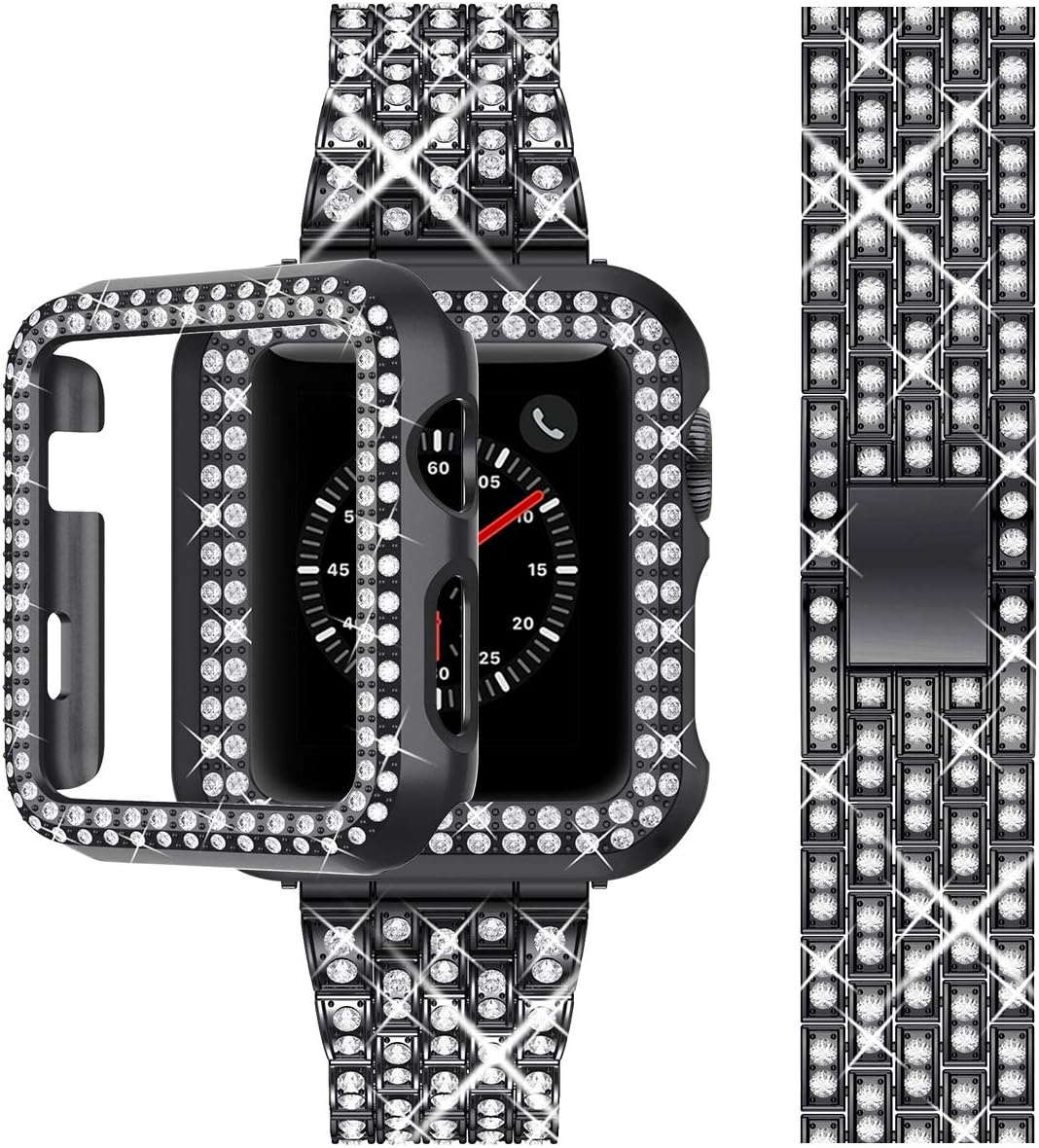 Zitel Band for Apple Watch Bling Diamond Rhinestone Strap Case for Women Girls iWatch Black