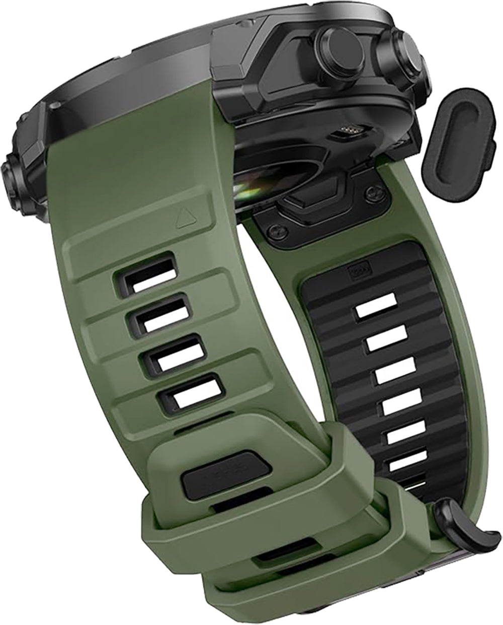 Zitel Band for Garmin Fenix 8 AMOLED 47mm, Fenix E/7/7 Pro, 6/6 Pro, Forerunner 970/965/955, QuickFit 22mm wide Silicone Sport Strap - Military Green & Black