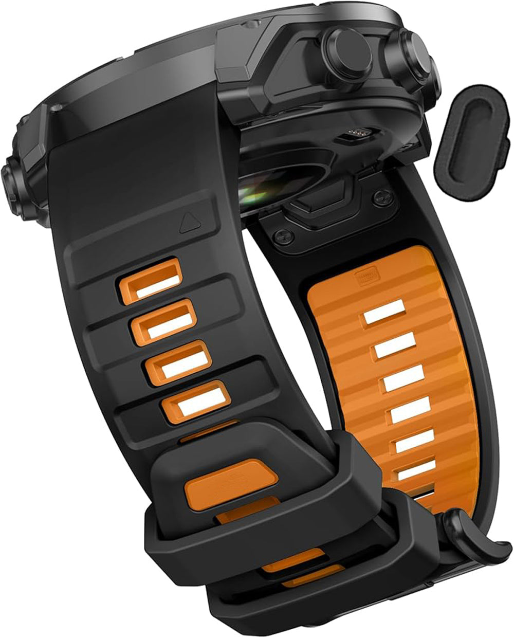 Zitel Band for Garmin Fenix 8 AMOLED 47mm, Fenix E/7/7 Pro, 6/6 Pro, Forerunner 970/965/955, QuickFit 22mm wide Silicone Sport Strap - Black & Orange