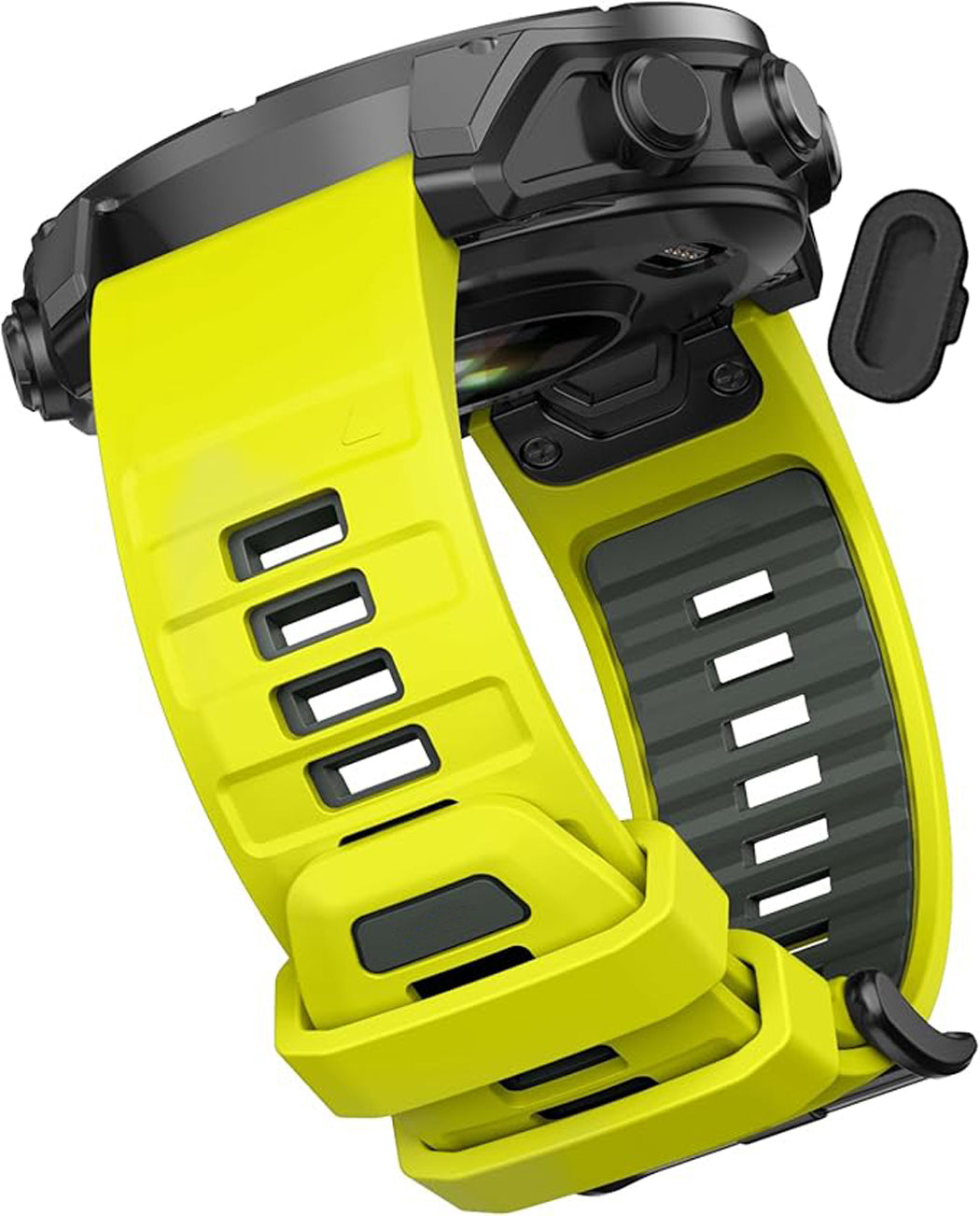 Zitel Band for Garmin Fenix 8 AMOLED 47mm, Fenix E/7/7 Pro, 6/6 Pro, Forerunner 970/965/955, QuickFit 22mm wide Silicone Sport Strap - Lime Green & Gray