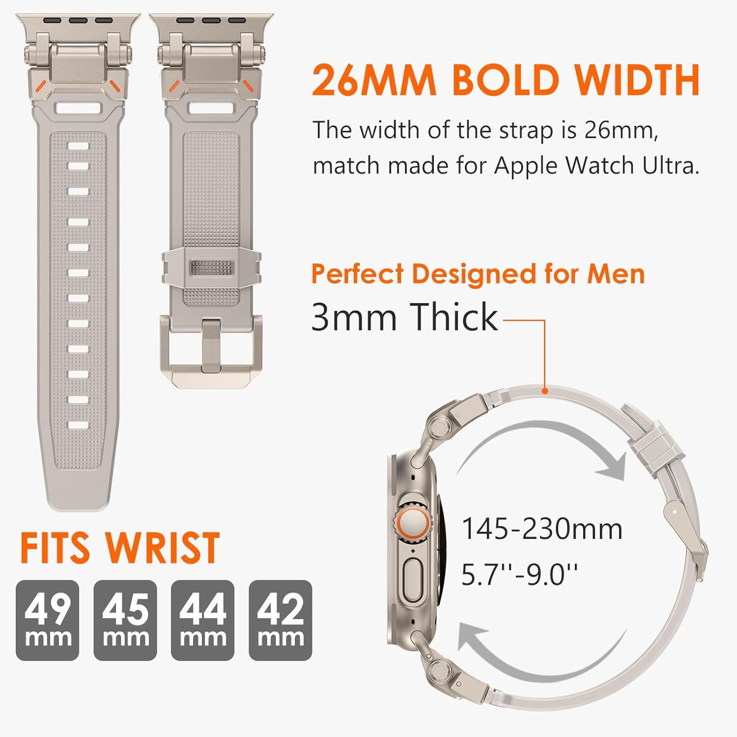 Zitel Band for Apple Watch Ultra 2 / Ultra 49/46/45/44mm Metal Connector Sport Strap - Starlight
