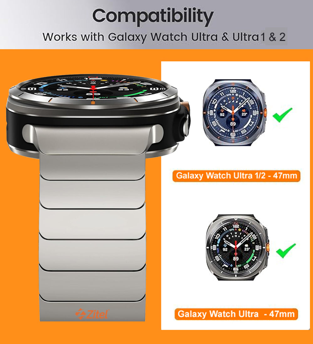 Zitel Stainless Steel No Gap Metal 47mm Band for Samsung Galaxy Watch Ultra 2/Ultra (2026/25/24 ver.) - Titanium