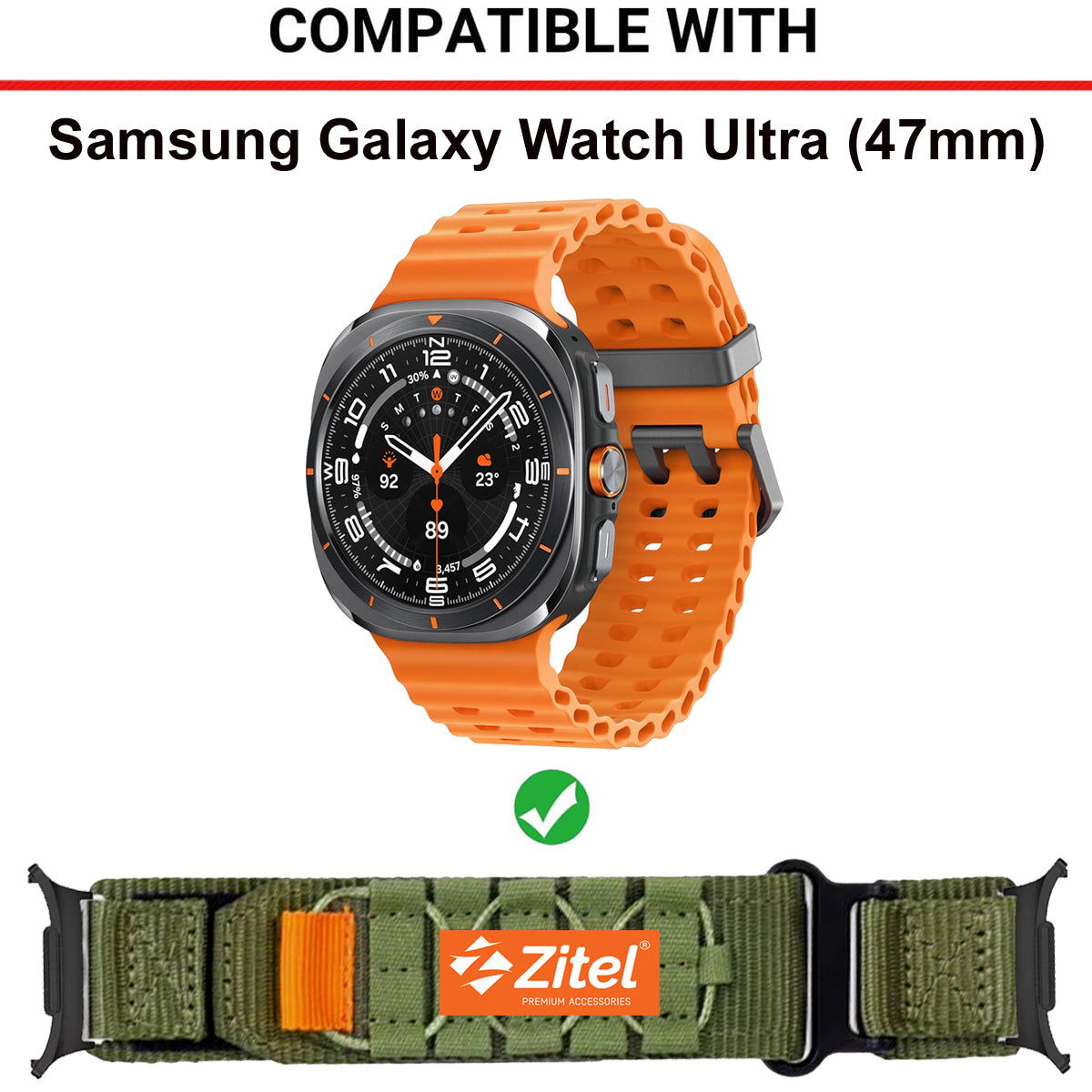Zitel Band for Samsung Galaxy Watch Ultra 47mm 2025/2024 Rugged Nylon Ultra Wide Sports Strap