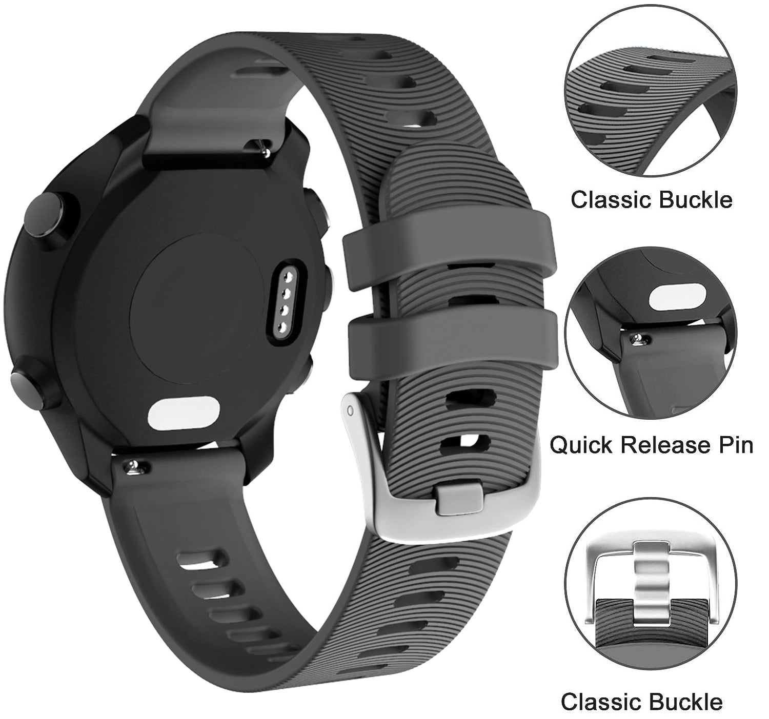 Zitel Bands for Garmin Forerunner 165/245/645, 55/158, Vivoactive 6/5/3/3S, Venu Sq/Sq 2, Venu 2 Plus, 20mm - Gray