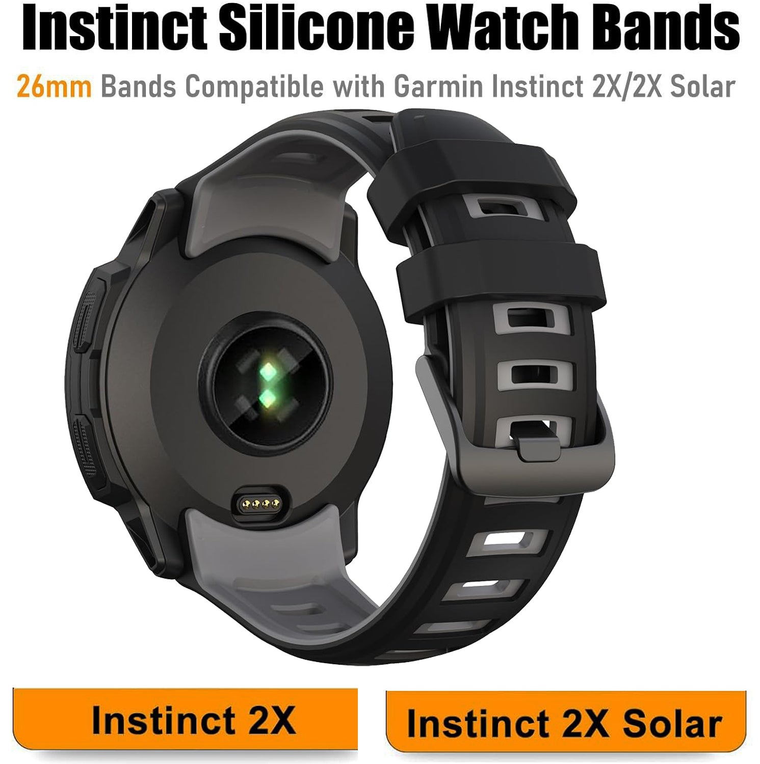 Zitel 26mm Band for Garmin Instinct 2X Solar Tactical GPS Smartwatch Silicone Sport Strap