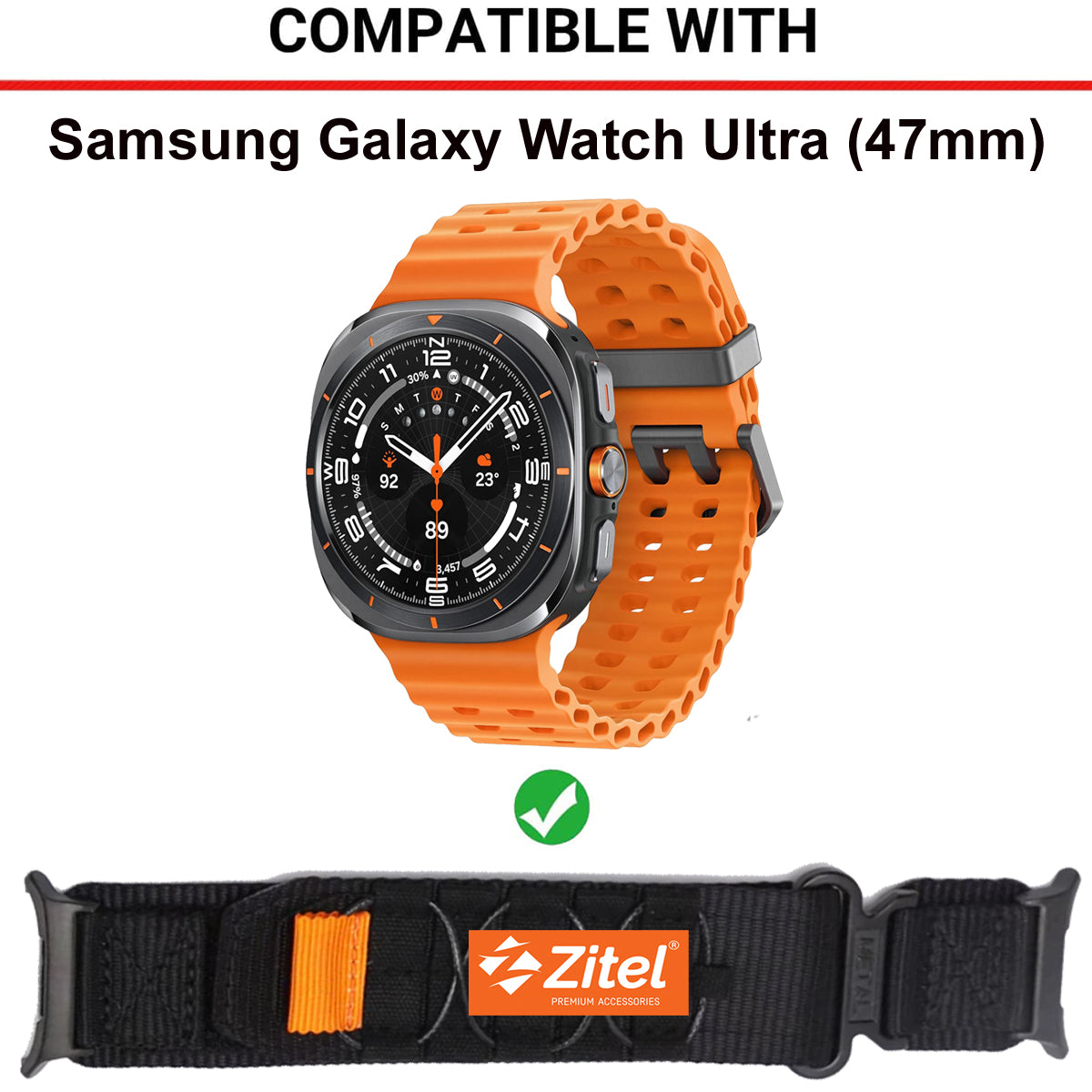 Zitel Band for Samsung Galaxy Watch Ultra 47mm 2025/2024 Rugged Nylon Ultra Wide Sports Strap