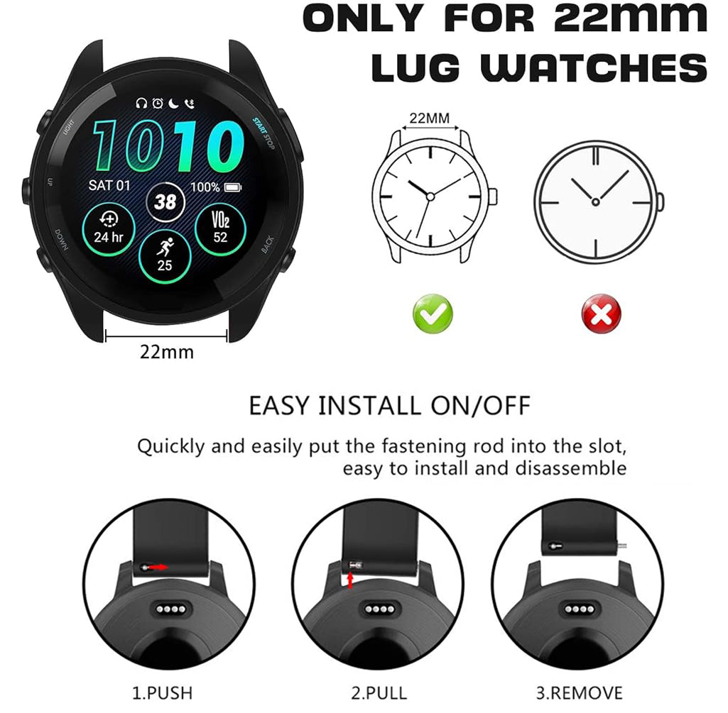 Zitel Band for Garmin Forerunner 265 / 255, Vivoactive 4 45mm, Venu 2 45mm. Venu 3, 22mm Strap - Red/Black