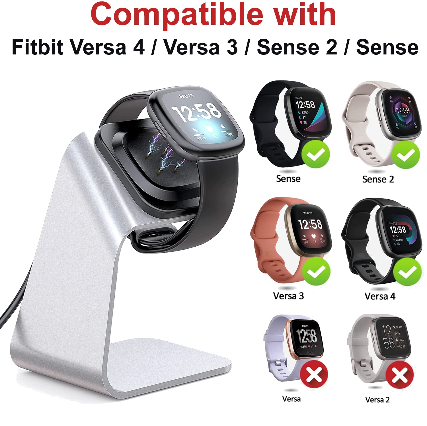 Zitel Charging Stand for Fitbit Versa 3 / Versa 4 / Sense / Sense 2