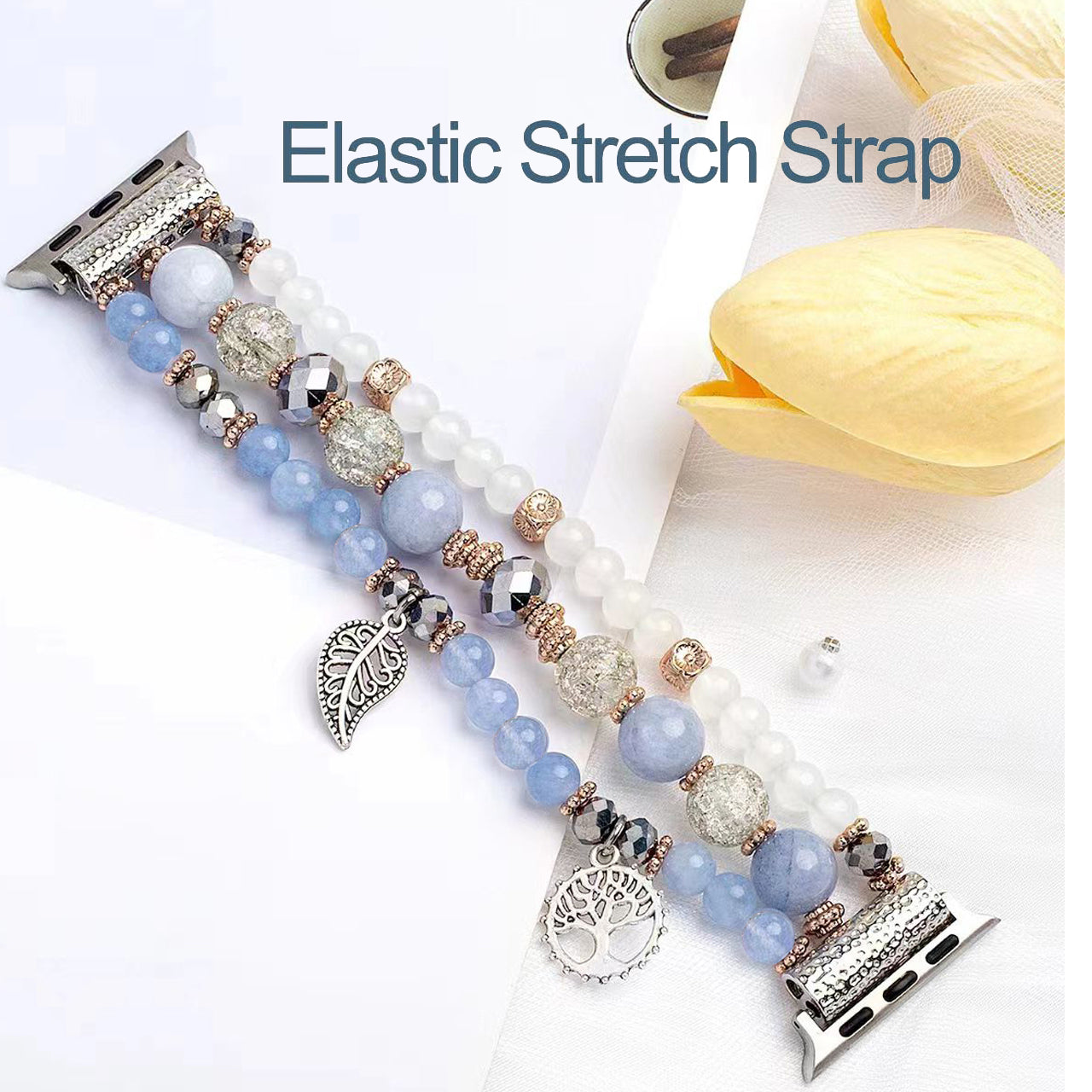 Zitel Band for Apple Watch 42mm(Series 10) 41mm 40mm 38mm Beaded Strap for Women Girls - Blue Leaf