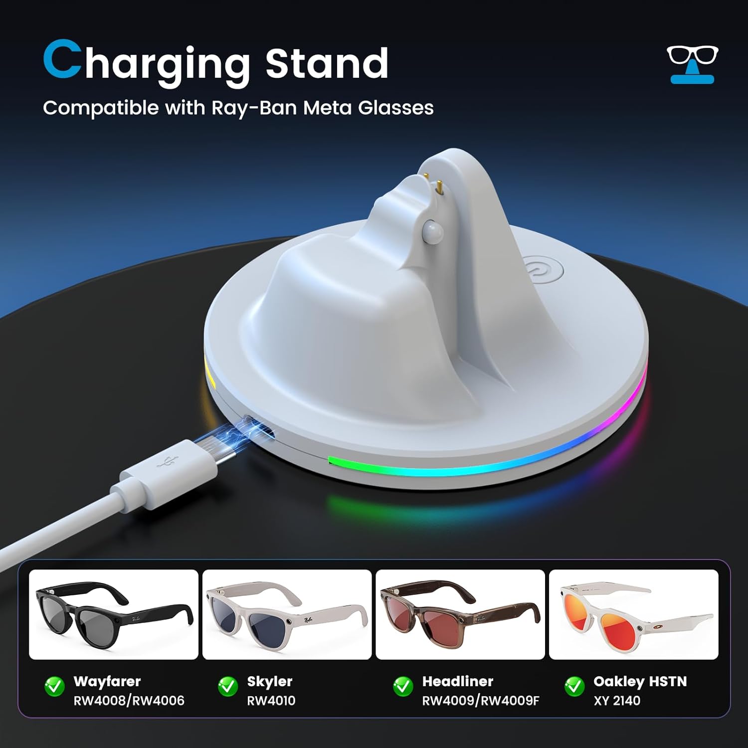 Zitel Charging Dock for Meta Glasses Ray-Ban: Wayfarer, Skyler, Headliner & Oakley HSTN