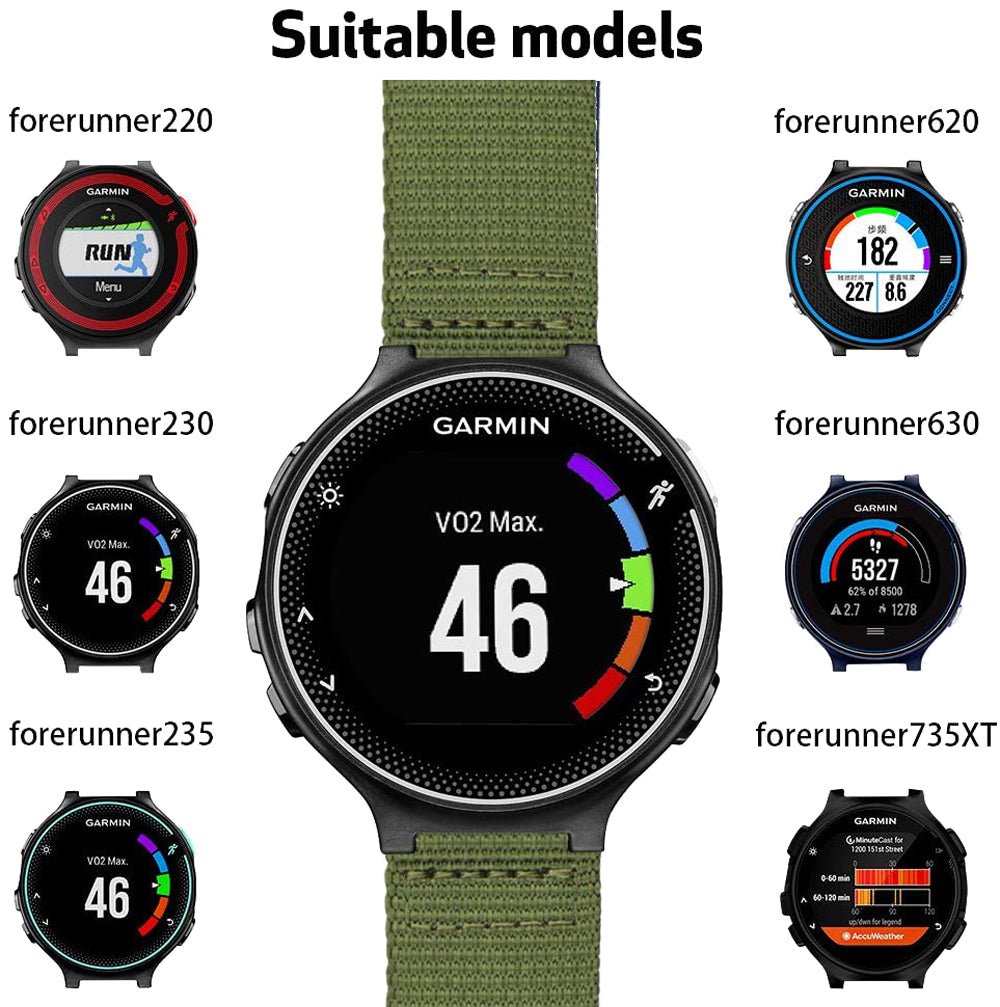 Zitel Band for Garmin Forerunner 735XT, 220, 230, 235, 235 Lite, 620 630, Approach S20,S6,S5, Nylon Strap - Army Green