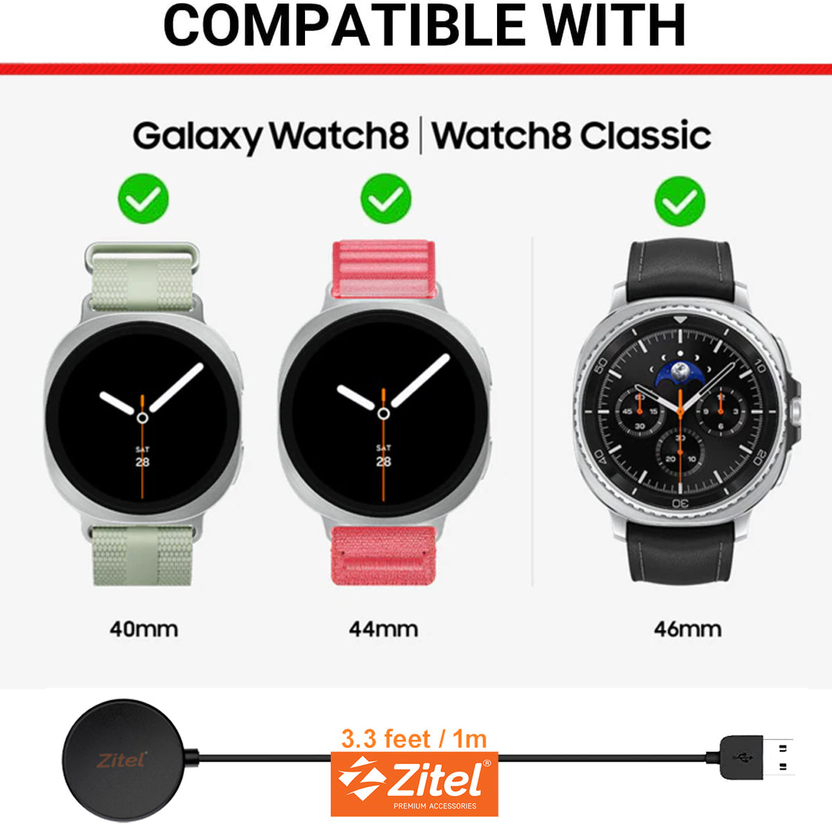 Zitel Charger for Samsung Galaxy Watch 8 / Watch 8 Classic USB Charging Cable