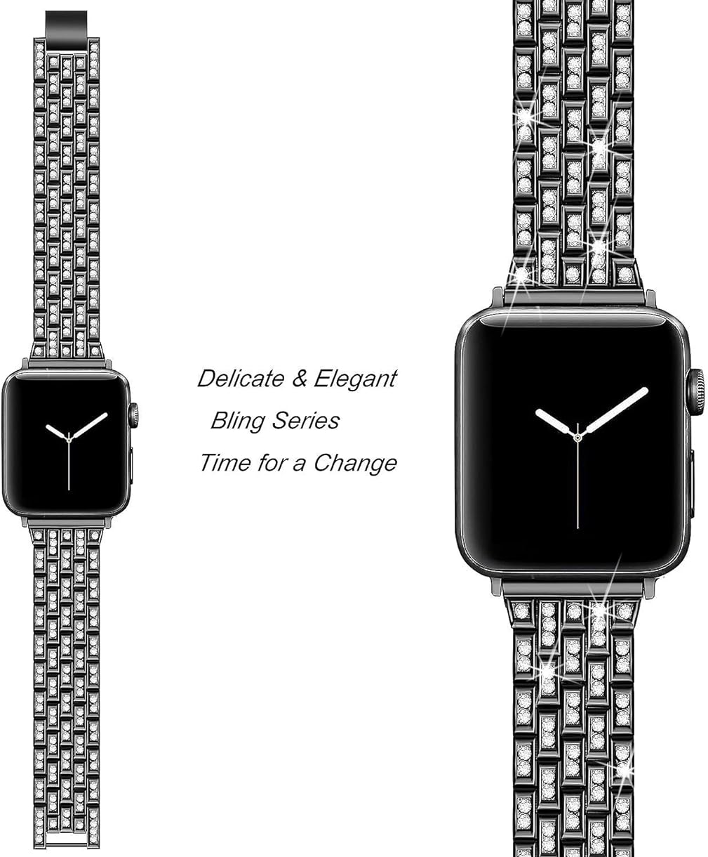 Zitel Band for Apple Watch Bling Diamond Rhinestone Strap + Case for Women Girls iWatch - Black