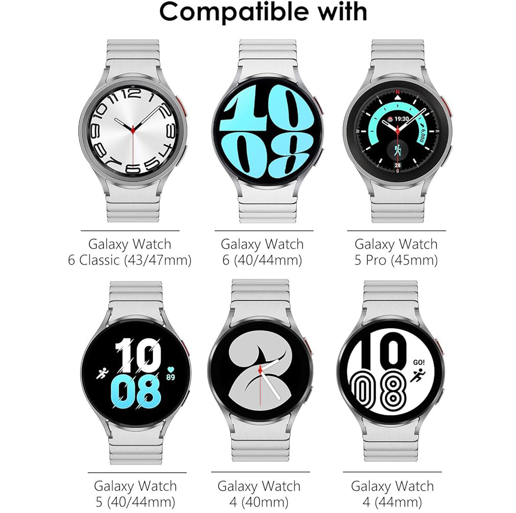 Zitel Band for Samsung Galaxy Watch 6, Watch 5, Watch 4, Stainless Steel No Gap Band - Silver