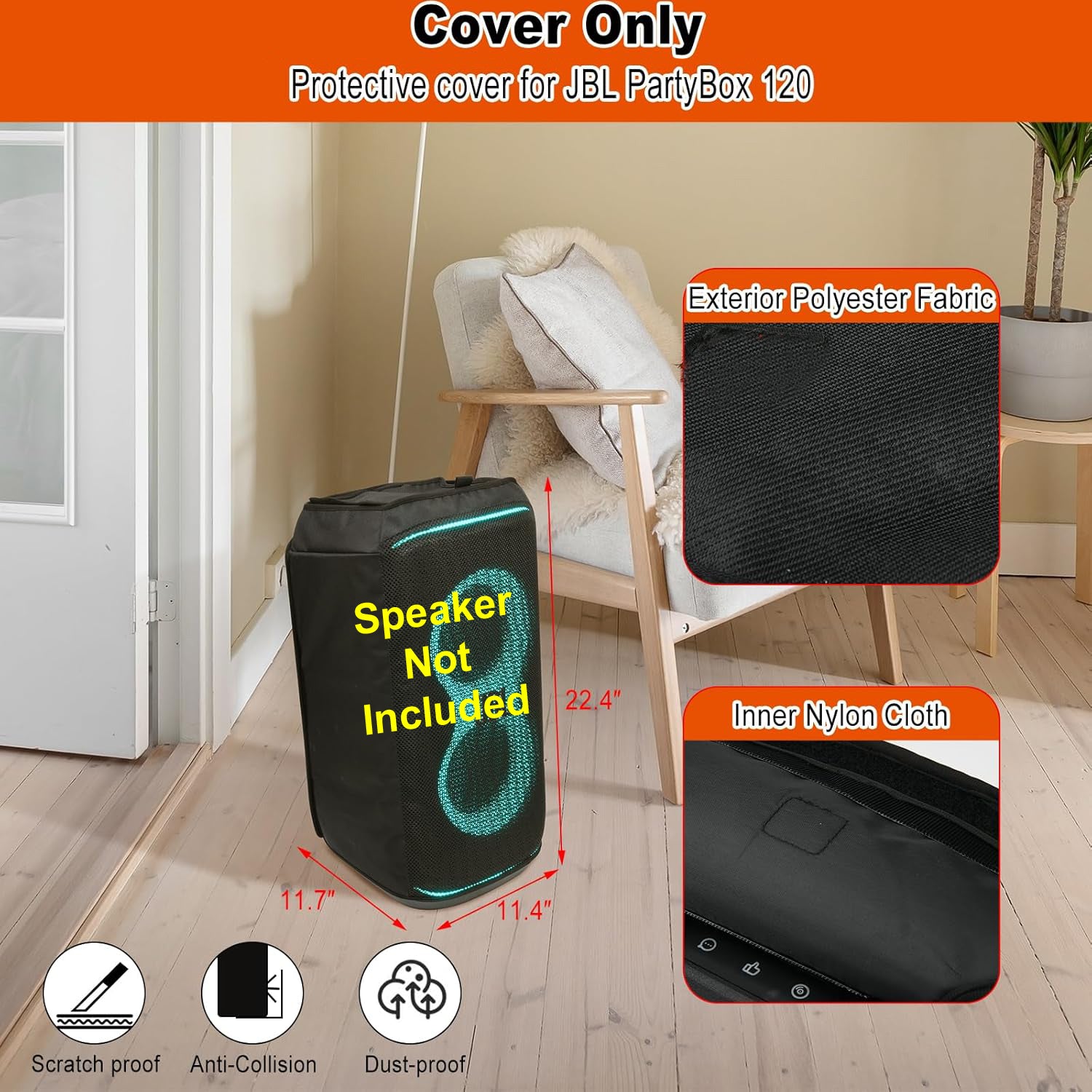 Zitel Cover for JBL Partybox 120 Portable Bluetooth Party Speaker - Black
