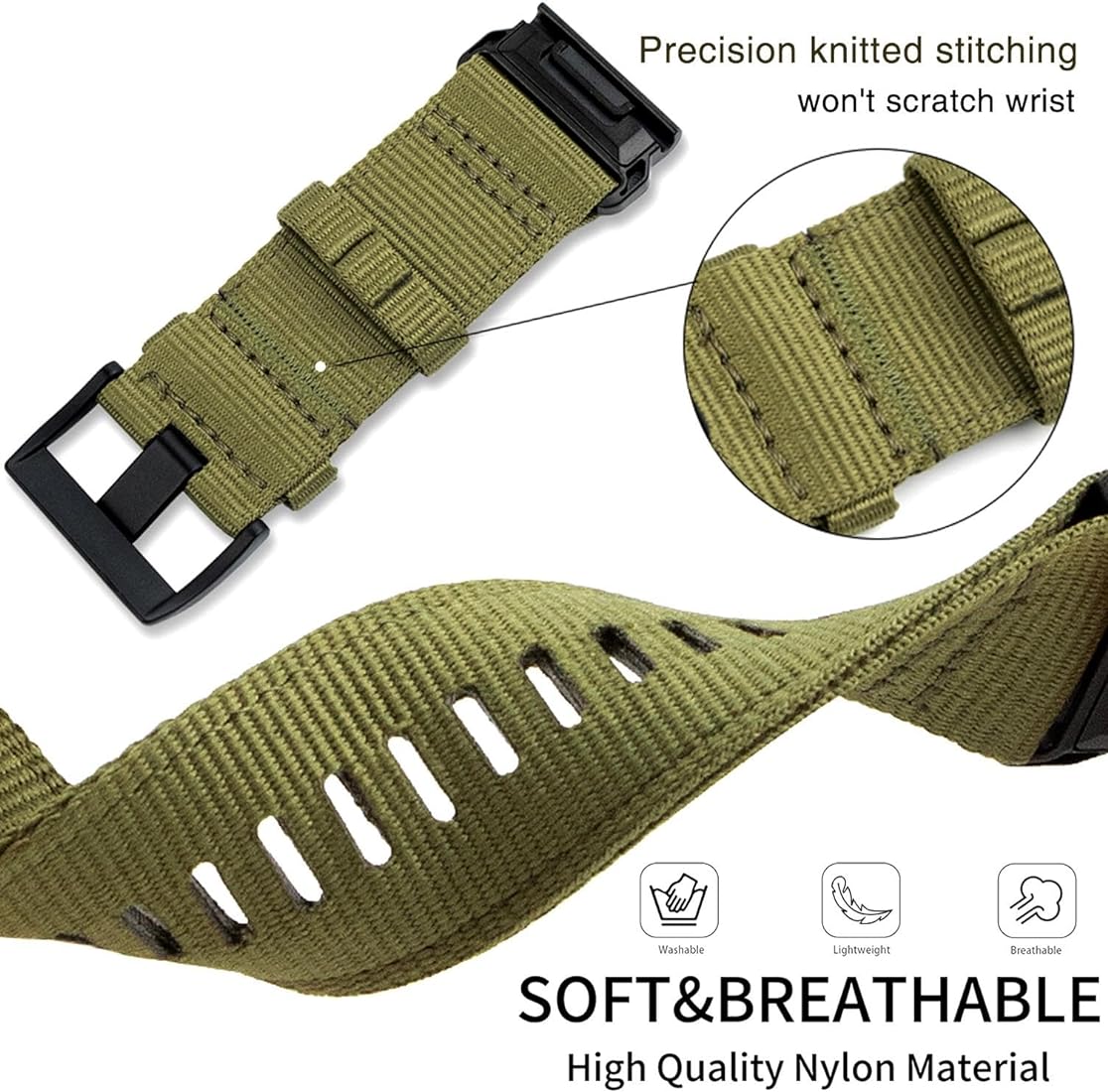 Zitel Band for Garmin Fenix 8 AMOLED 47mm, Fenix E/7/7 Pro, 6/6 Pro, Forerunner 970/965/955, Rugged Nylon 22mm wide Sport Strap