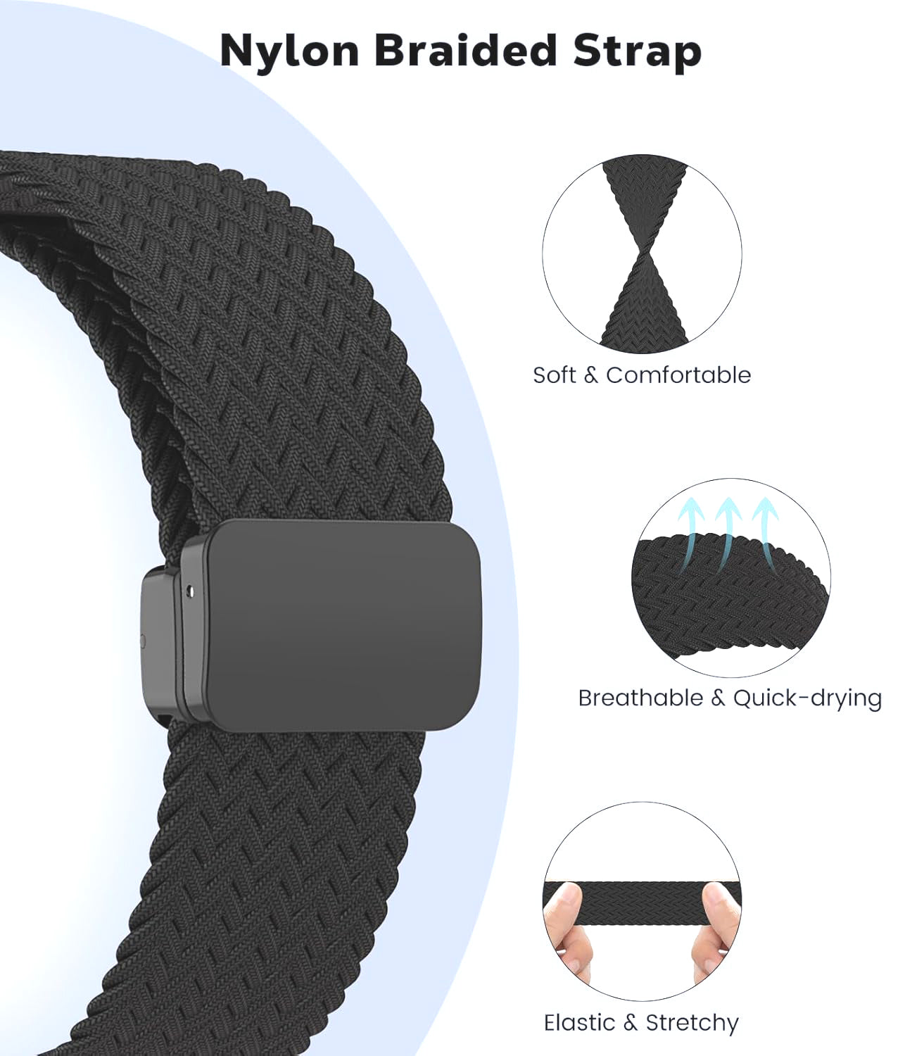 Zitel Band for Samsung Galaxy Watch 7 / 6 / 5 / 4, One Click No Gap Nylon Strap - Black