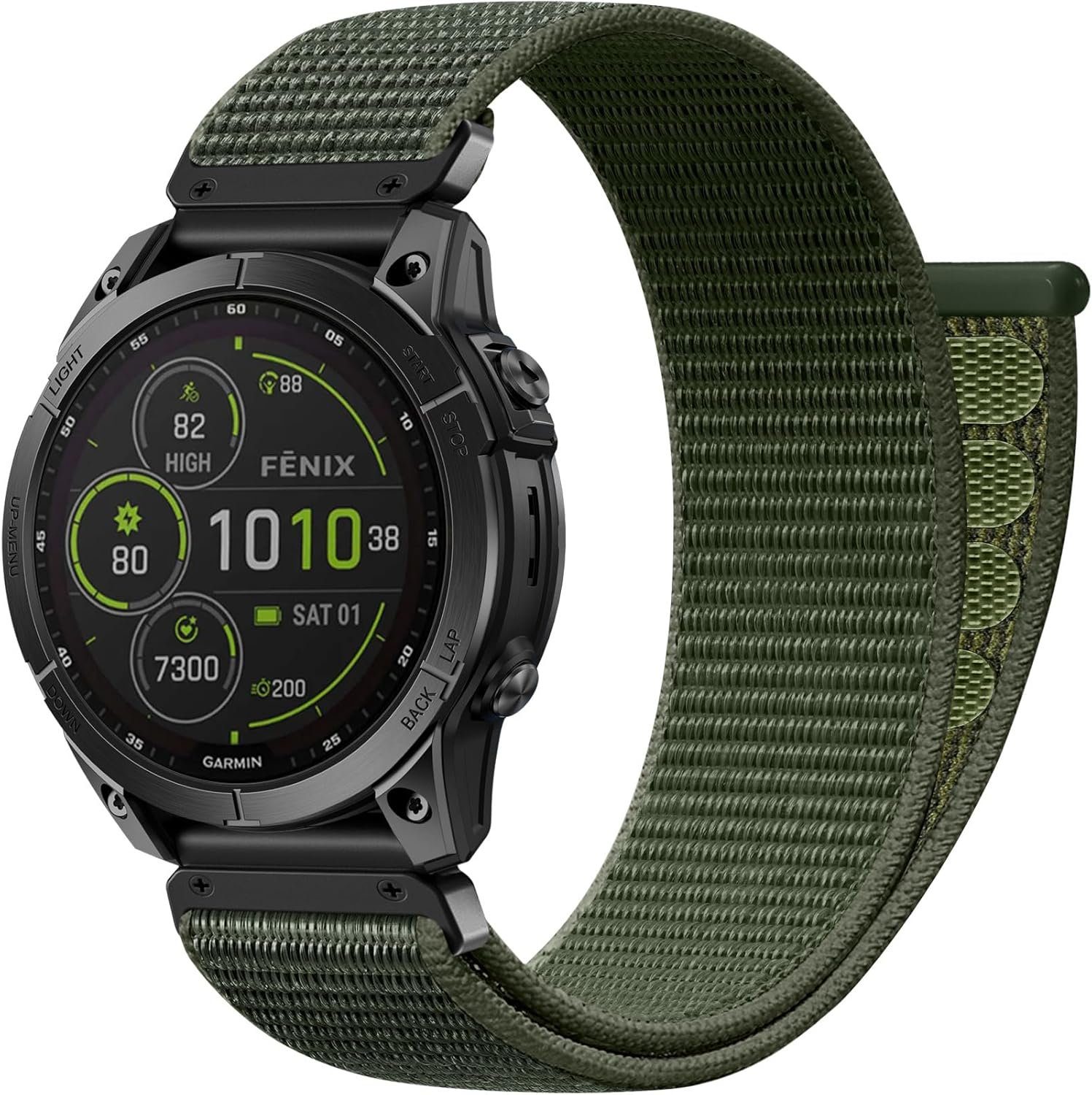 Zitel Band for Garmin Fenix 8 AMOLED 47mm, Fenix E/7/7 Pro, 6/6 Pro, Forerunner 970/965/955, Nylon 22mm wide Sport Strap - Army Green