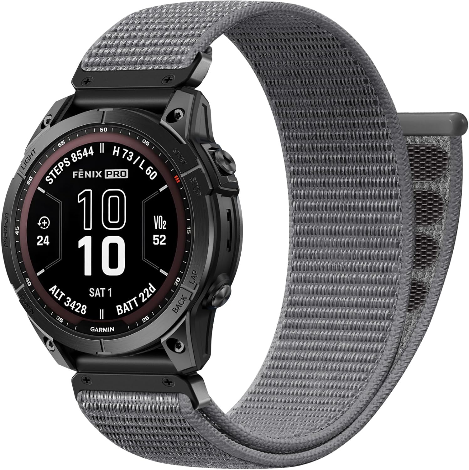 Zitel Band for Garmin Fenix 8 AMOLED 47mm, Fenix E/7/7 Pro, 6/6 Pro, Forerunner 970/965/955, Nylon 22mm wide Sport Strap - Gray