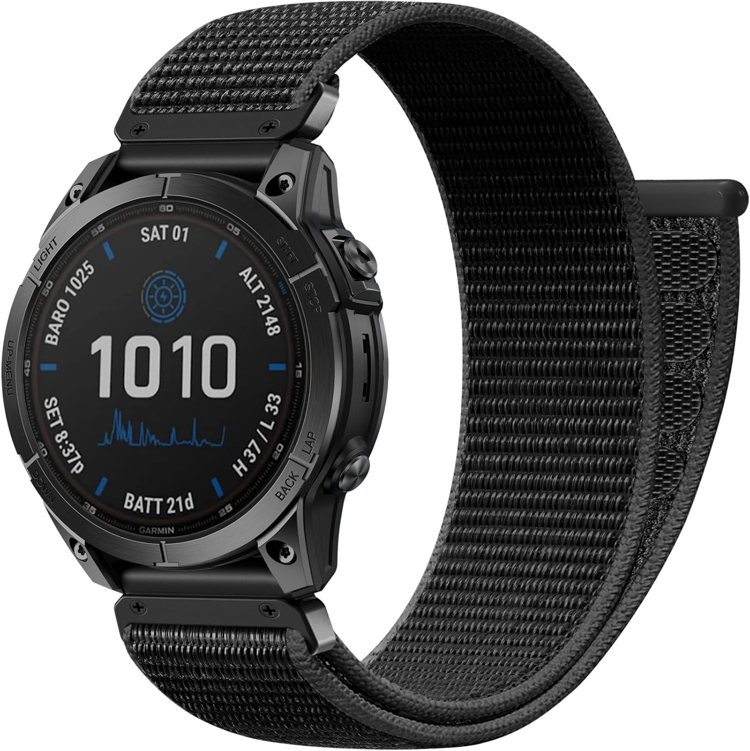 Zitel Band for Garmin Fenix 8 AMOLED 47mm, Fenix E/7/7 Pro, 6/6 Pro, Forerunner 970/965/955, Nylon 22mm wide Sport Strap - Black