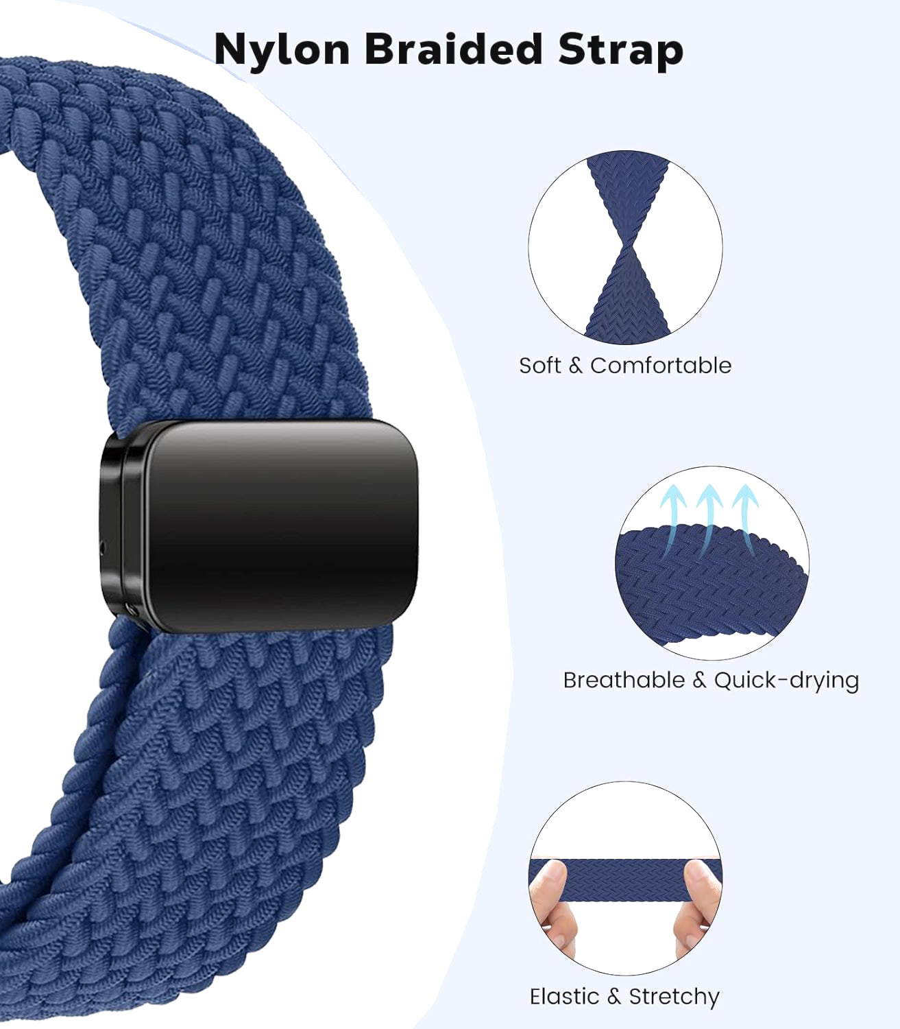 Zitel Band for Samsung Galaxy Watch 7 / 6 / 5 / 4, One Click No Gap Nylon Strap - Blue