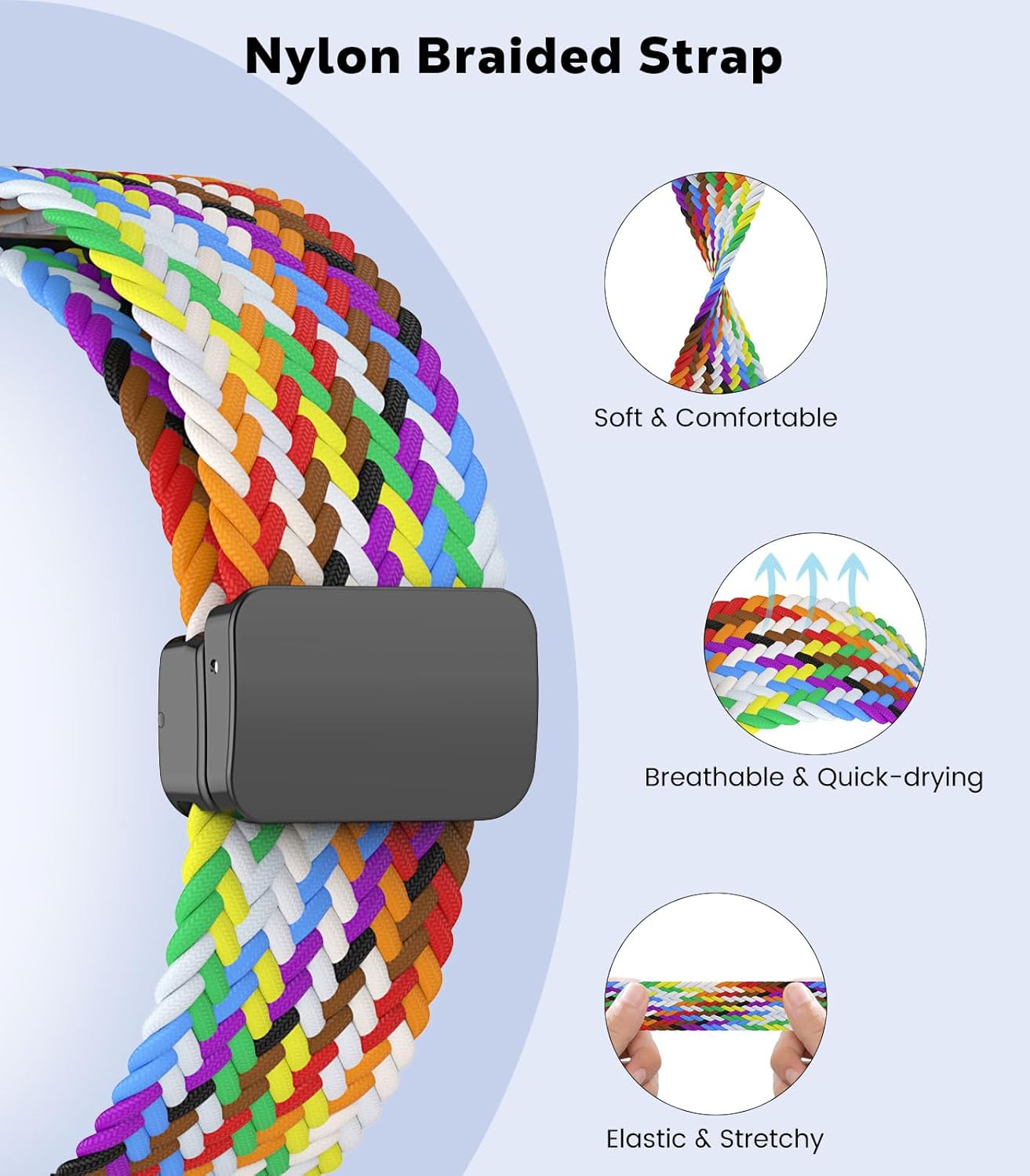 Zitel Band for Samsung Galaxy Watch 7 / 6 / 5 / 4, One Click No Gap Nylon Strap - Rainbow