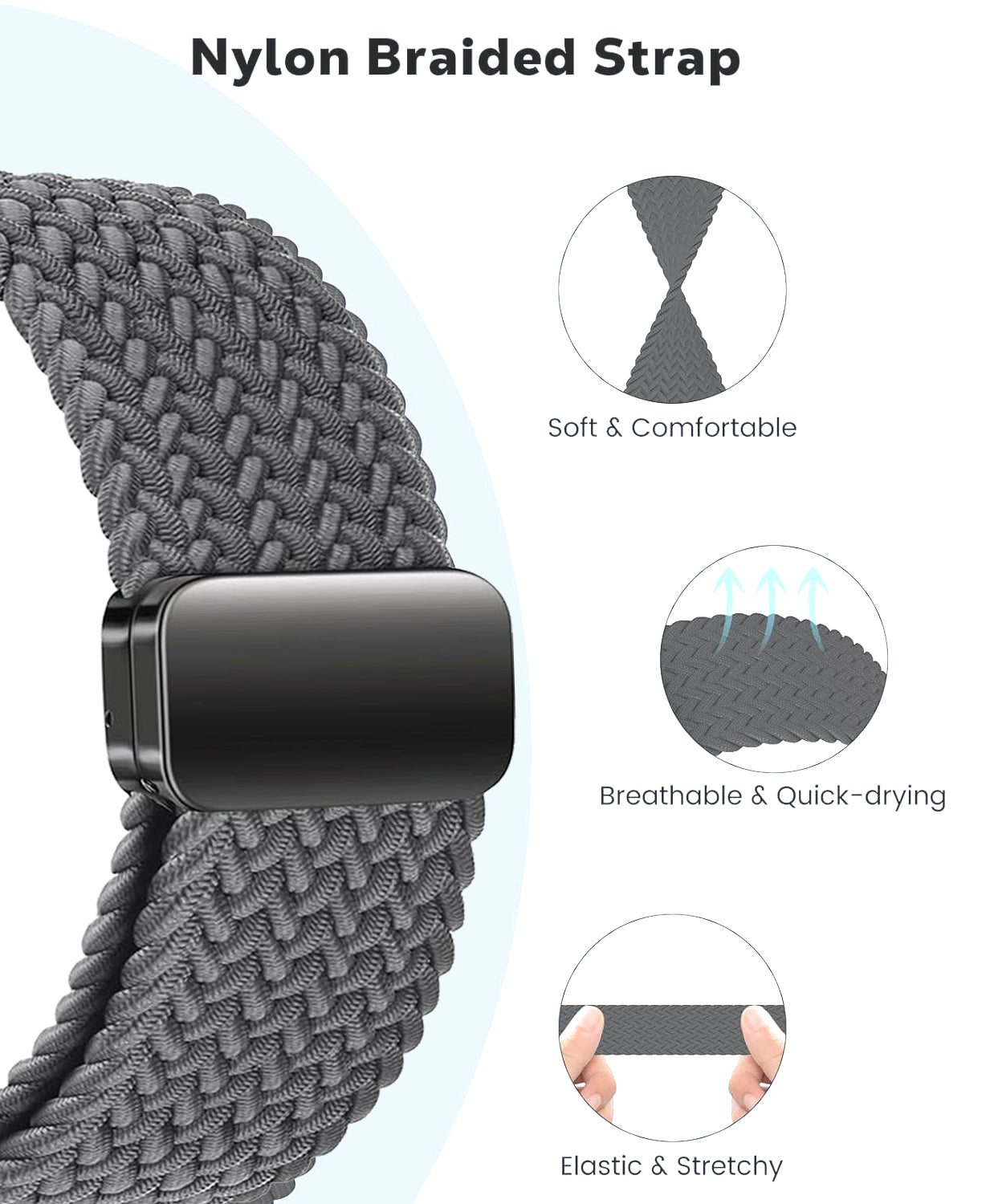 Zitel Band for Samsung Galaxy Watch 7 / 6 / 5 / 4, One Click No Gap Nylon Strap - Space Gray