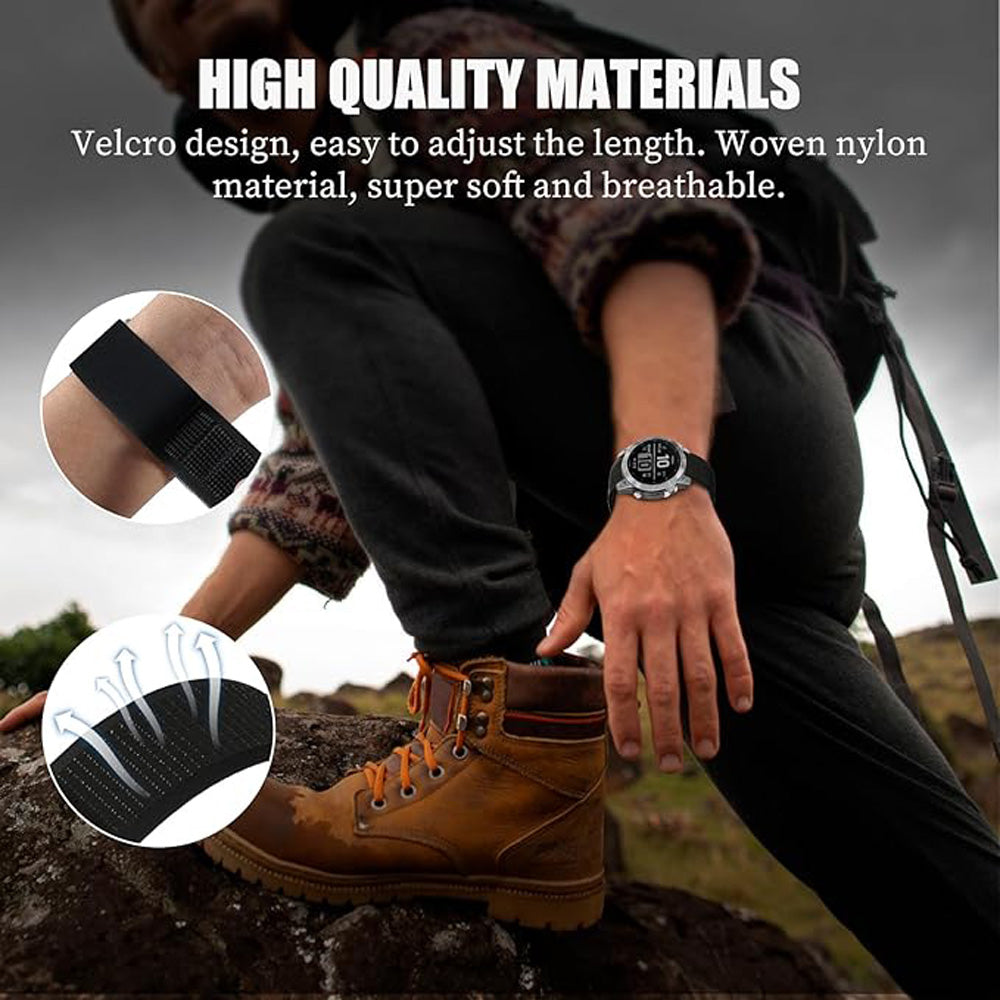 Zitel Band for Fenix 8 51mm, 7X/7X Pro, 6X/6X Pro, 5X/5X Plus, 3/3 HR, Descent MK1, Enduro, Nylon 26mm Sport Strap - Black