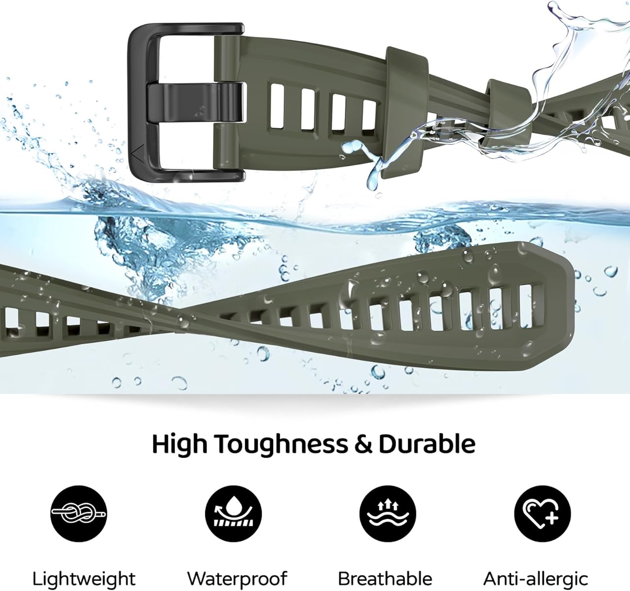Zitel Band for Garmin Instinct 3 AMOLED/Solar 50mm, Instinct 2X Tactical/Solar 50mm - 26mm Silicone Sport Strap