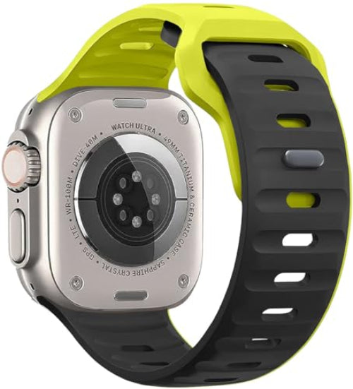 Zitel Band for Apple Watch Ultra 2 49mm / Ultra Wide Silicone Sport Straps - Black/Fluorescent Green