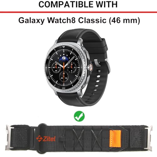 Zitel Band for Samsung Galaxy Watch8 Classic 46mm (2025) Rugged Nylon Sports Strap (Black)