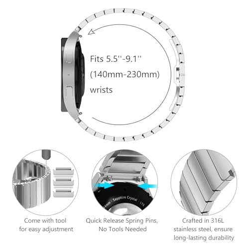 Zitel Band for Samsung Galaxy Watch 7 44mm / 40mm, Watch FE 40mm, Stainless Steel No Gap Strap - Silver