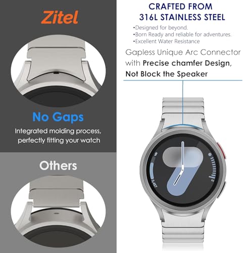 Zitel Band for Samsung Galaxy Watch 7 44mm / 40mm, Watch FE 40mm, Stainless Steel No Gap Strap - Silver