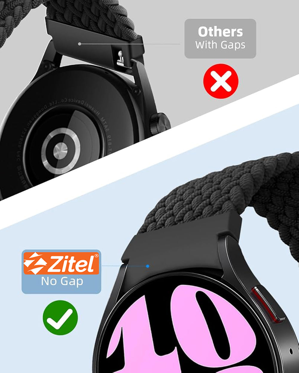 Zitel Band for Samsung Galaxy Watch 7 / 6 / 5 / 4, One Click No Gap Nylon Strap - Space Gray