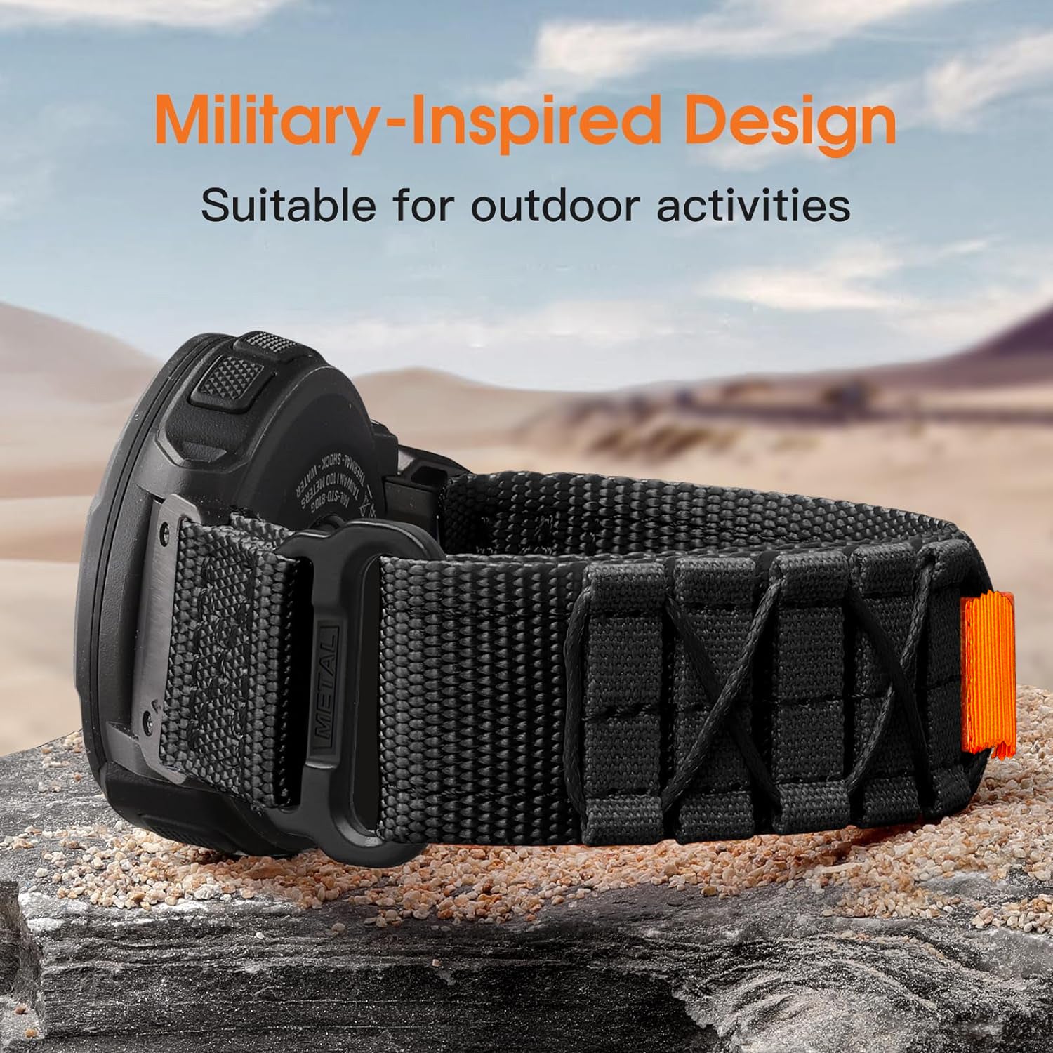 Zitel Band for Garmin Fenix 8 AMOLED 47mm, Fenix E/7/7 Pro, 6/6 Pro, Forerunner 970/965/955, Rugged Nylon QuickFit 22mm wide Sport Strap - Black
