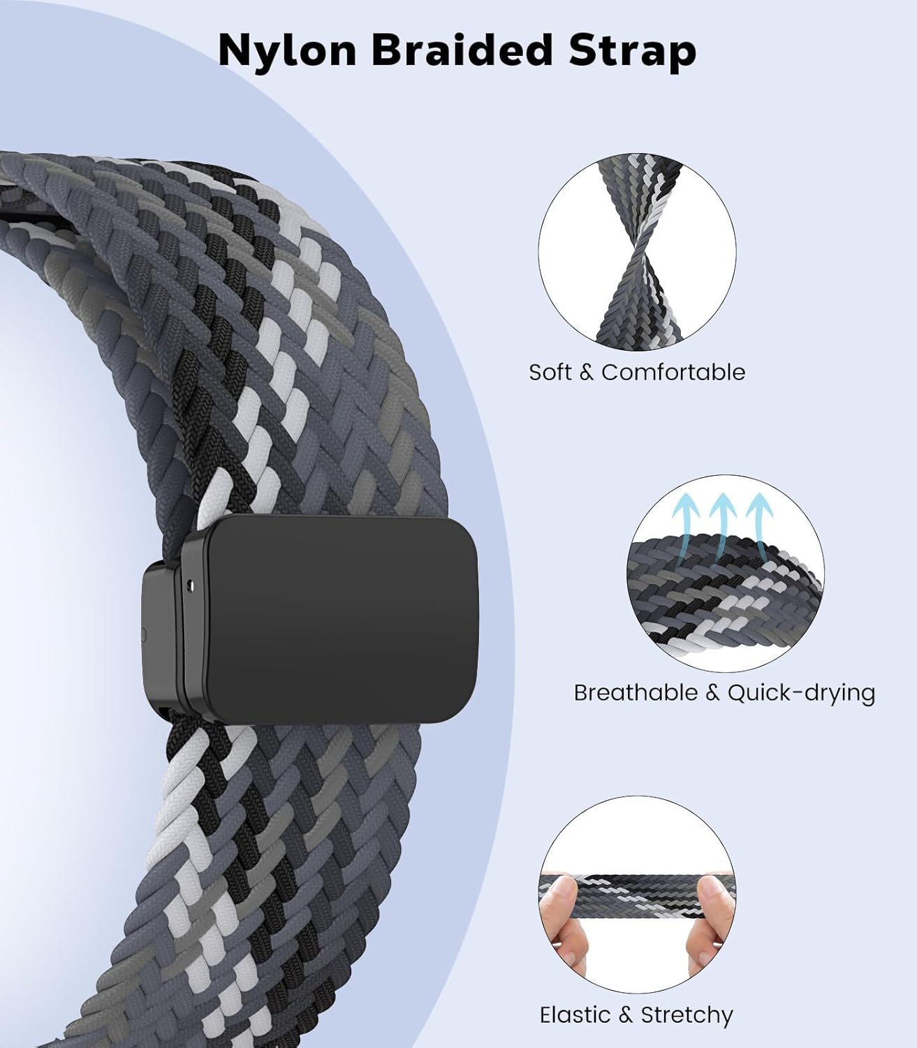 Zitel Band for Samsung Galaxy Watch 7 / 6 / 5 / 4, One Click No Gap Nylon Strap - Gray Sports