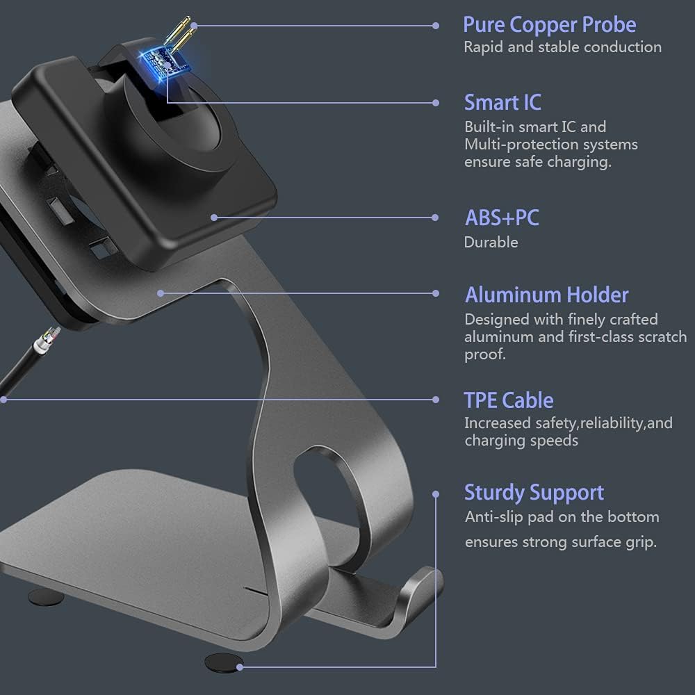 Zitel Charging Stand for Fossil Gen 5 / Gen 4 - Premium Aluminum Charging Station - Silver