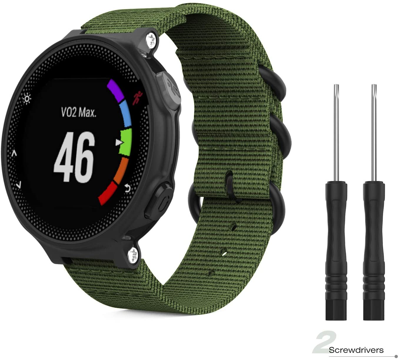 Zitel Band for Garmin Forerunner 735XT, 220, 230, 235, 235 Lite, 620 630, Approach S20,S6,S5, Nylon Strap - Army Green