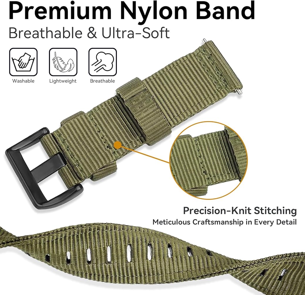 Zitel Band for COROS PACE 4/PACE 3/PACE Pro/APEX 2 Pro/APEX Pro/APEX 46mm - 22mm wide Rugged Nylon Sport Strap - Khaki