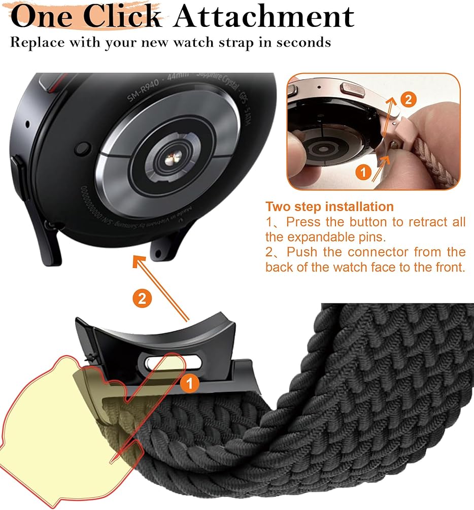 Zitel Band for Samsung Galaxy Watch 7 / 6 / 5 / 4, One Click No Gap Nylon Strap - Black