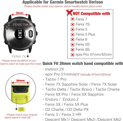 Zitel Band Compatible with Garmin Fenix 7X/7X Pro, Fenix 6X/6X Pro, Fenix 5X/5X Plus, Fenix 3/3 HR, Tactix 7, Enduro 2, Rugged 26mm Nylon Sport Strap