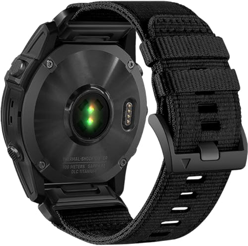 Zitel Band for Fenix 8 51mm, 7X/7X Pro, 6X/6X Pro, 5X/5X Plus, 3/3 HR, Descent MK1, Enduro, Rugged Nylon 26mm Sport Strap - Black