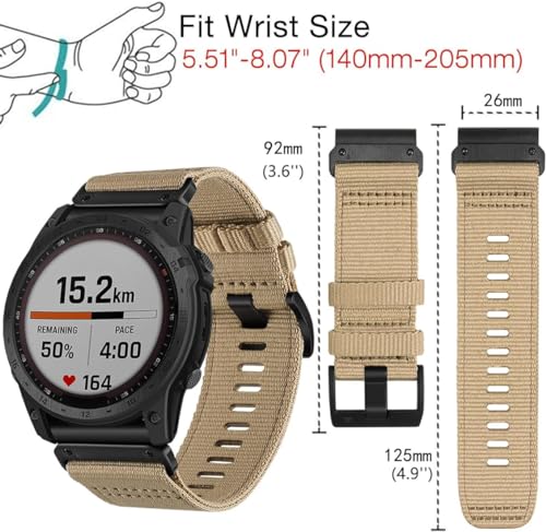 Zitel Band for Fenix 8 51mm, 7X/7X Pro, 6X/6X Pro, 5X/5X Plus, 3/3 HR, Descent MK1, Enduro, Rugged Nylon 26mm Sport Strap - Coyote Tan