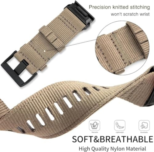 Zitel Band for Fenix 8 51mm, 7X/7X Pro, 6X/6X Pro, 5X/5X Plus, 3/3 HR, Descent MK1, Enduro, Rugged Nylon 26mm Sport Strap - Coyote Tan
