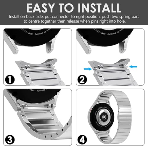 Zitel Band for Samsung Galaxy Watch 7 44mm / 40mm, Watch FE 40mm, Stainless Steel No Gap Strap - Silver