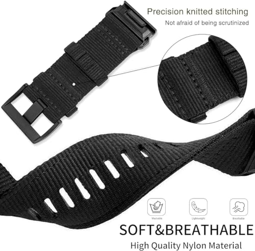Zitel Band for Fenix 8 51mm, 7X/7X Pro, 6X/6X Pro, 5X/5X Plus, 3/3 HR, Descent MK1, Enduro, Rugged Nylon 26mm Sport Strap - Black