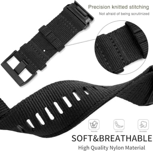Zitel Band for Fenix 8 51mm, 7X/7X Pro, 6X/6X Pro, 5X/5X Plus, 3/3 HR, Descent MK1, Enduro, Rugged Nylon 26mm Sport Strap - Black