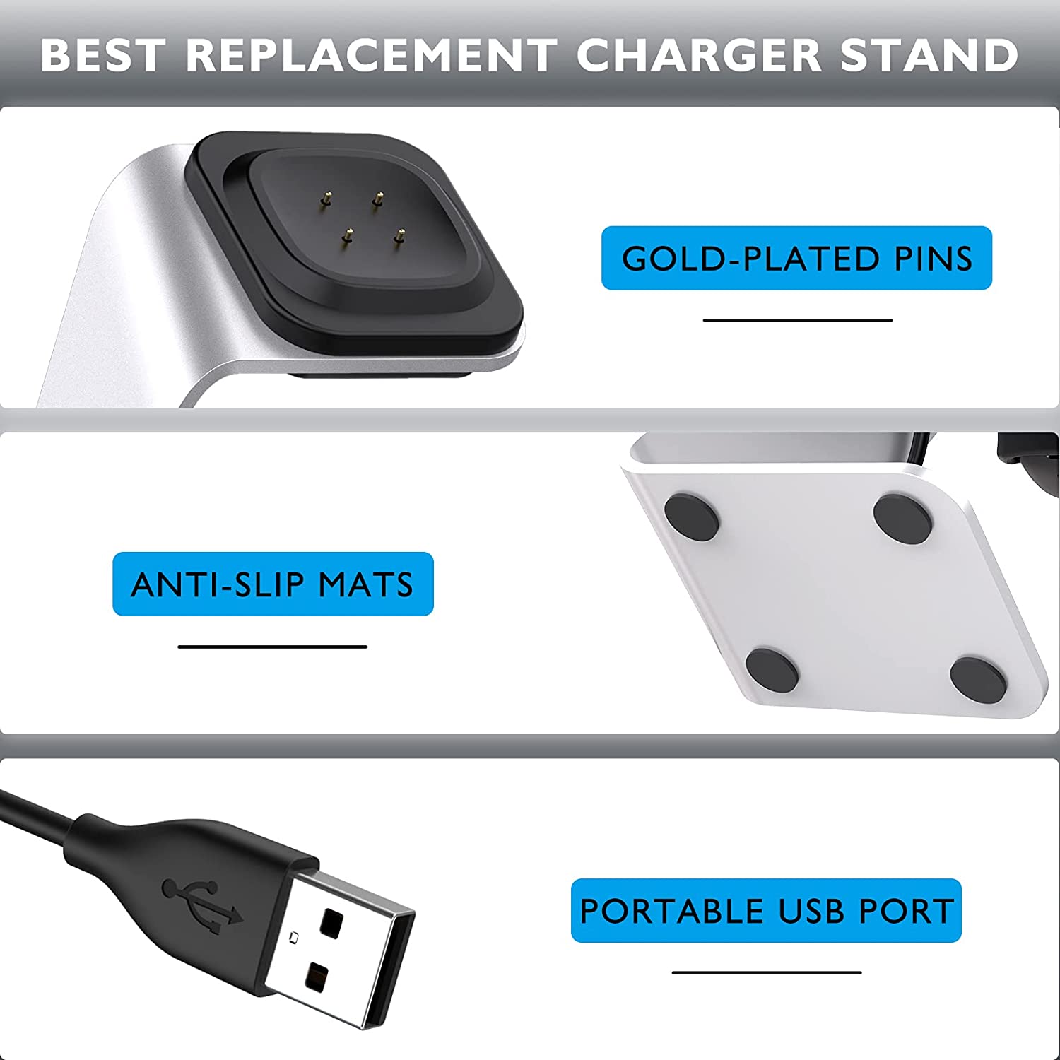 Zitel Charging Stand for Fitbit Versa 3 / Versa 4 / Sense / Sense 2