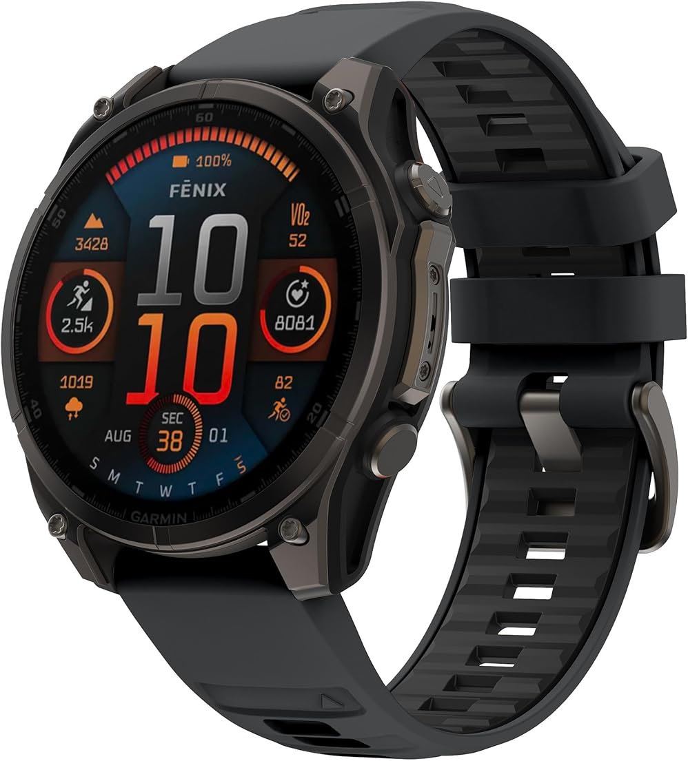Zitel Band for Garmin Fenix 8 AMOLED 47mm, Fenix E/7/7 Pro, 6/6 Pro, Forerunner 965/955/945/935, QuickFit 22mm Silicone Sport Strap - Black